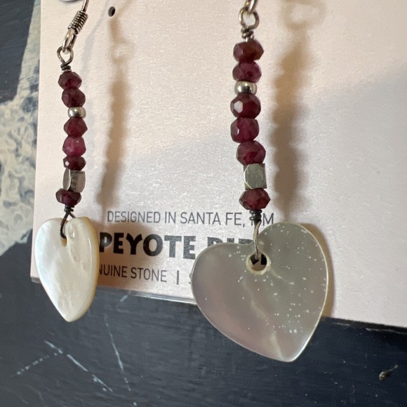 Earrings Dangle Beaded oyster pearl heart Sterling Silver Genuine Stone Peyote - Picture 3 of 6